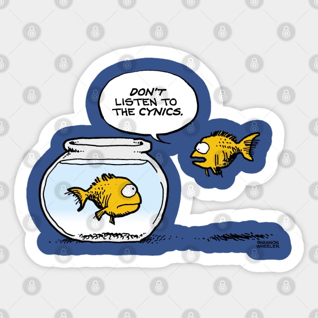 Cynical Fish Sticker by ShannonWheeler